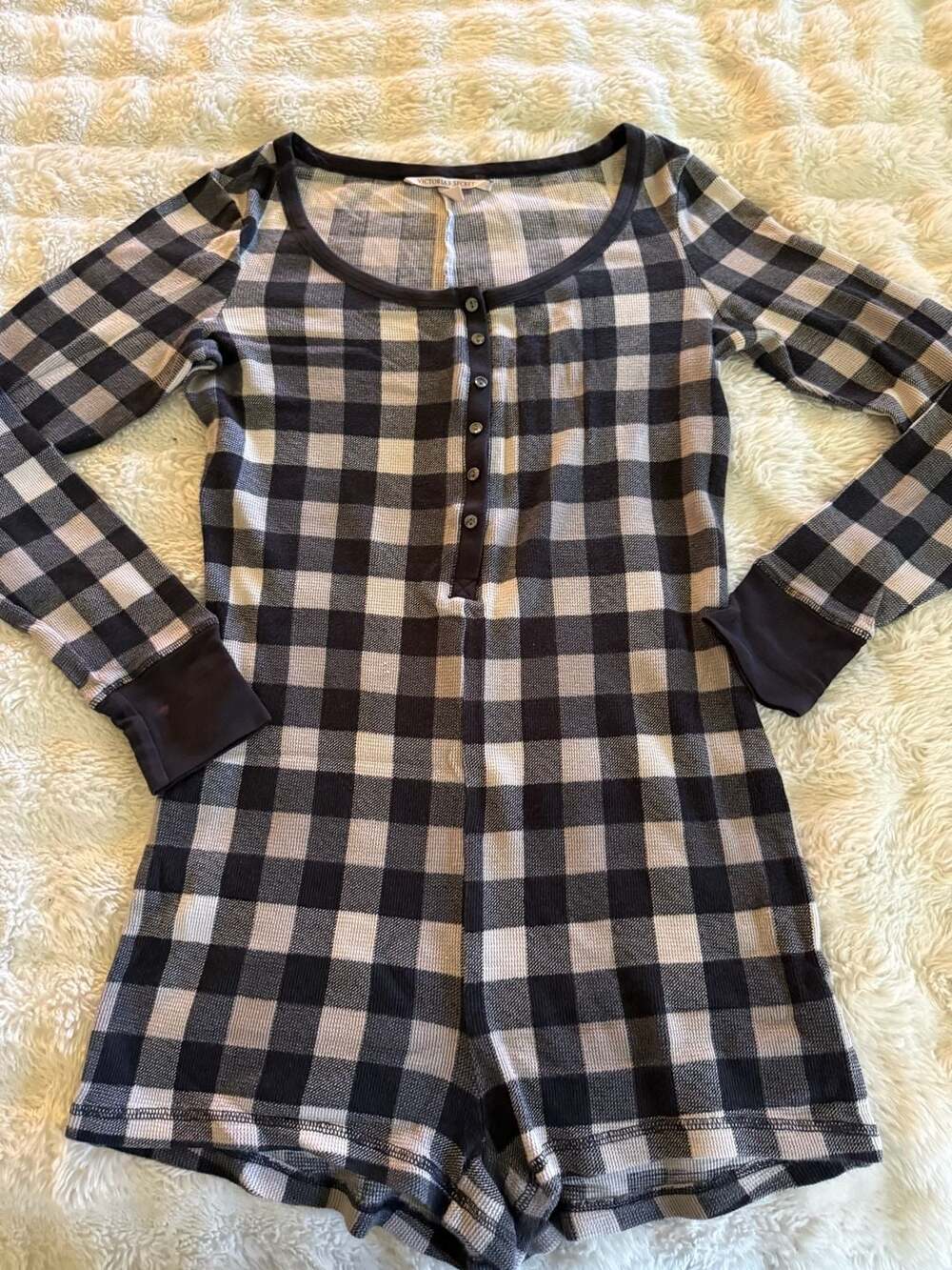 Victoria's Secret Thermal Plaid Romper Size M Black